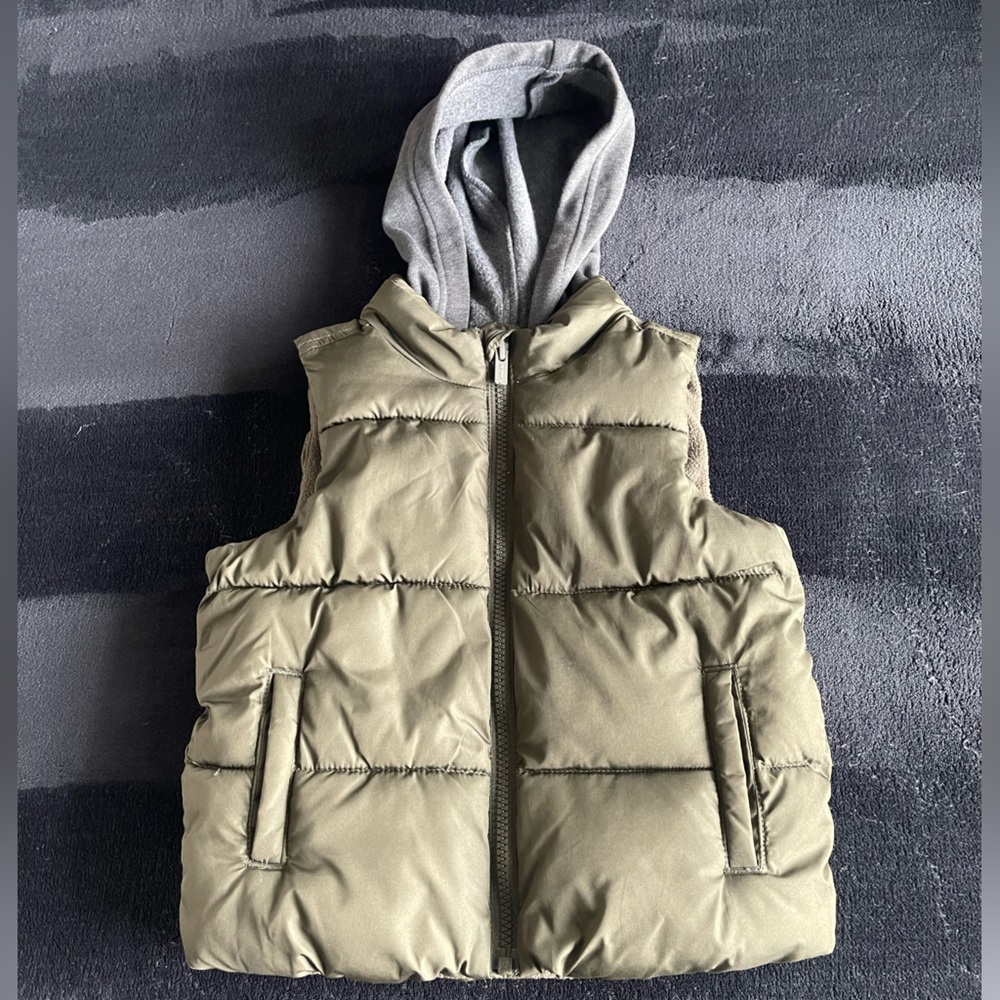 Old Navy Olive Vest with Gray Hood